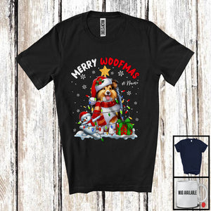 MacnyStore - Personalized Custom Name Merry Woofmas; Lovely Christmas Lights Santa Sheltie; Snowman T-Shirt