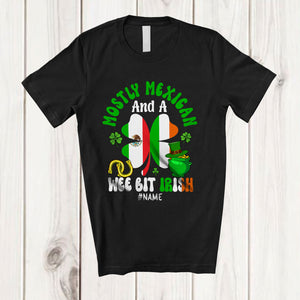 MacnyStore - Personalized Custom Name Mexican Wee Bit Irish; Joyful St. Patrick's Day Shamrock Flag; Family T-Shirt