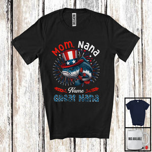 MacnyStore - Personalized Custom Name Mom Nana Great Nana, Amazing 4th Of July Catfish Family Group T-Shirt