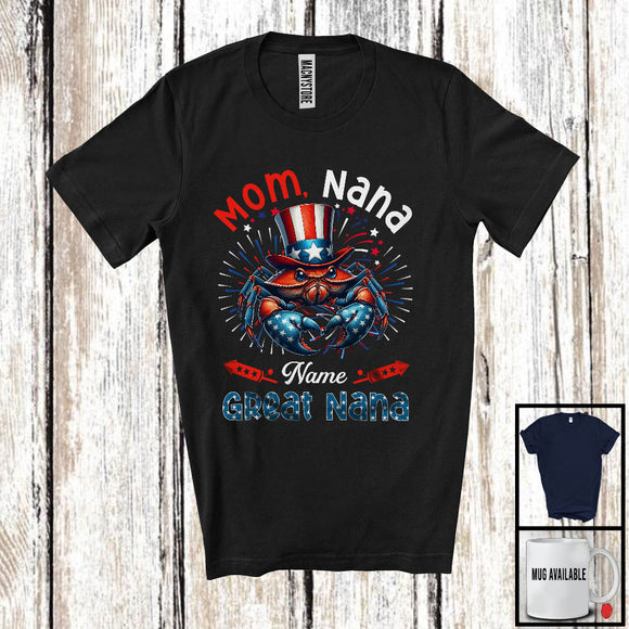 MacnyStore - Personalized Custom Name Mom Nana Great Nana, Amazing 4th Of July Crab Family Group T-Shirt