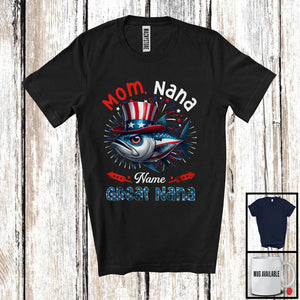 MacnyStore - Personalized Custom Name Mom Nana Great Nana, Amazing 4th Of July Tuna Fish Family Group T-Shirt