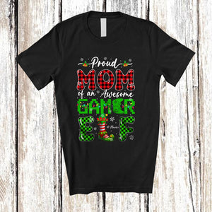 MacnyStore - Personalized Custom Name Mom Of An Awesome Gamer Elf; Proud Mother's Day Christmas Plaid T-Shirt