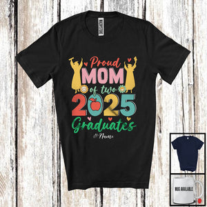 MacnyStore - Personalized Custom Name Mom Of Two 2025 Graduates; Proud Mother's Day Twin Girls; Graduation T-Shirt