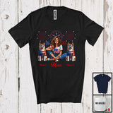 MacnyStore - Personalized Custom Name Mom With Two Akita, Amazing 4th Of July Fireworks Patriotic T-Shirt