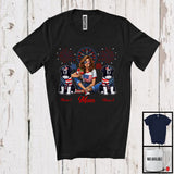 MacnyStore - Personalized Custom Name Mom With Two Landseer, Amazing 4th Of July Fireworks Patriotic T-Shirt