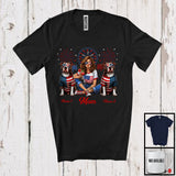 MacnyStore - Personalized Custom Name Mom With Two Pit Bull, Amazing 4th Of July Fireworks Patriotic T-Shirt