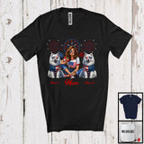 MacnyStore - Personalized Custom Name Mom With Two Samoyed, Amazing 4th Of July Fireworks Patriotic T-Shirt