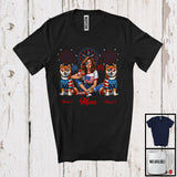 MacnyStore - Personalized Custom Name Mom With Two Shiba Inu, Amazing 4th Of July Fireworks Patriotic T-Shirt