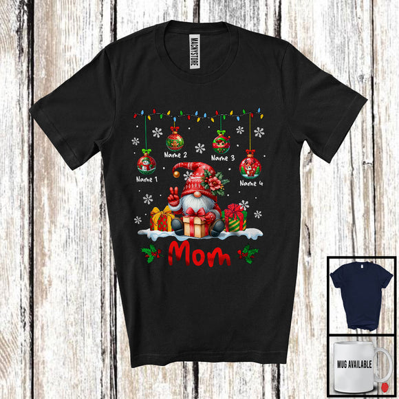 MacnyStore - Personalized Custom Name Mom; Adorable Christmas Lights Ornaments Gnomes; Family T-Shirt