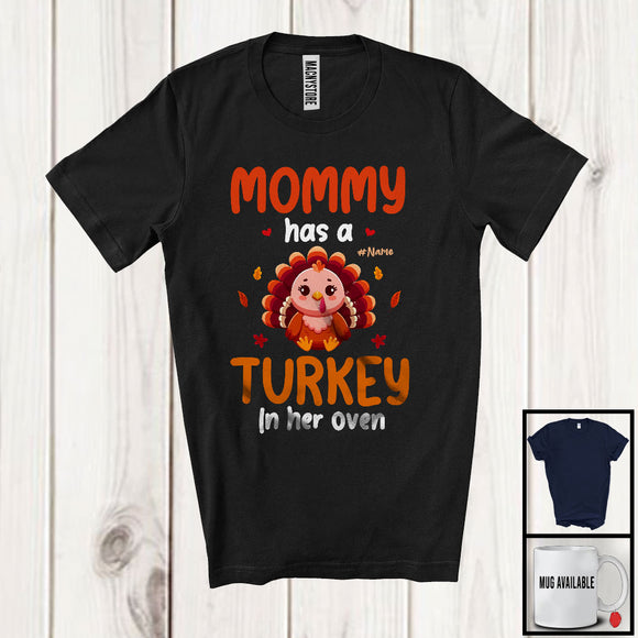 MacnyStore - Personalized Custom Name Mommy Has A Turkey In Her Oven; Lovely Thanksgiving Pregnancy Family T-Shirt