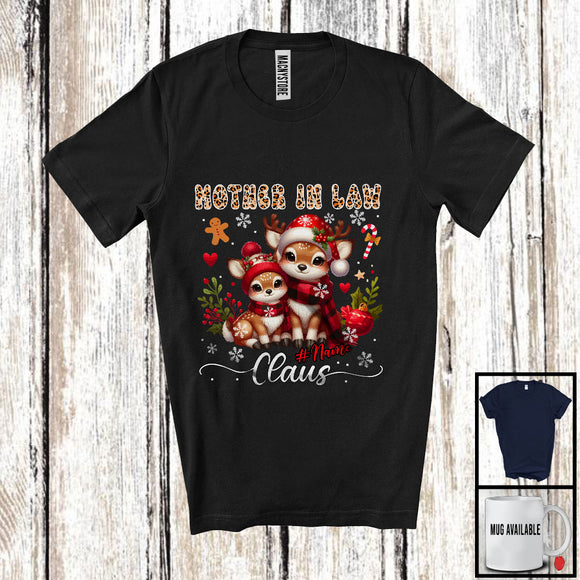 MacnyStore - Personalized Custom Name Mother in law Claus; Adorable Christmas Leopard Plaid Reindeer; Family T-Shirt