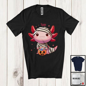 MacnyStore - Personalized Custom Name Mummy Axolotl Pumpkin Candy; Lovely Halloween Axolotl; Family Group T-Shirt