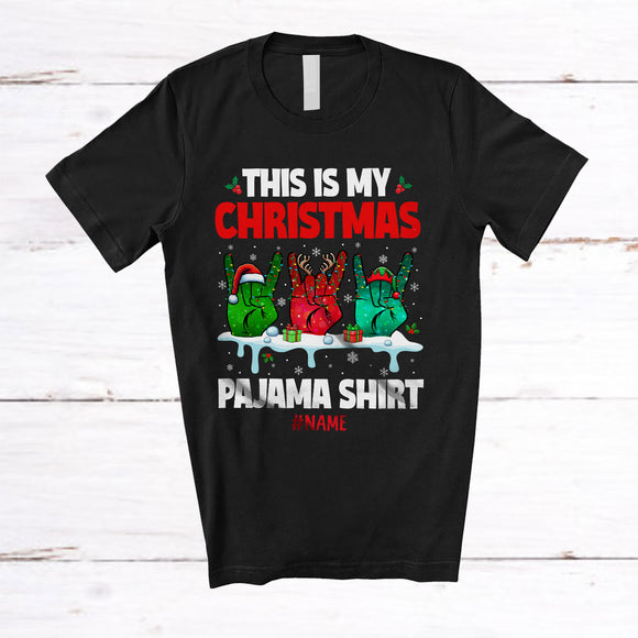 MacnyStore - Personalized Custom Name My Christmas Pajama Shirt; Amusing Rock ASL Sign Language T-Shirt