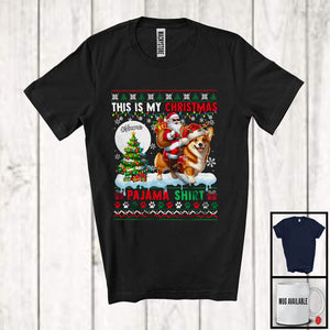 MacnyStore - Personalized Custom Name My Christmas Pajama Shirt; Lovely Sweater Santa Riding Corgi T-Shirt