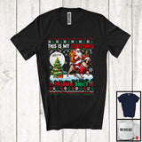 MacnyStore - Personalized Custom Name My Christmas Pajama Shirt; Lovely Sweater Santa Riding Pug T-Shirt