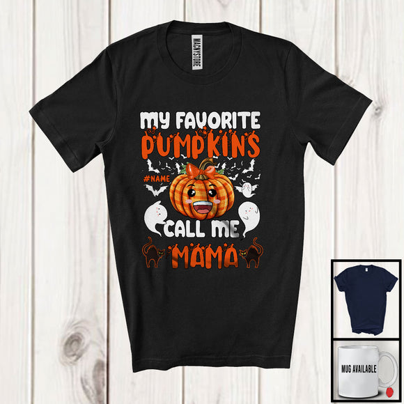 MacnyStore - Personalized Custom Name My Favorite Pumpkins Call Me Mama; Lovely Halloween Plaid Family T-Shirt