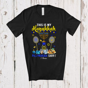 MacnyStore - Personalized Custom Name My Hanukkah Pajama Shirt; Joyful Custom Name Badminton Racket Player T-Shirt