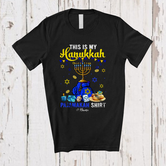 MacnyStore - Personalized Custom Name My Hanukkah Pajama Shirt; Joyful Custom Name Boxing Gloves Player T-Shirt