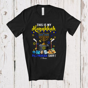 MacnyStore - Personalized Custom Name My Hanukkah Pajama Shirt; Joyful Custom Name Hockey Stick Player T-Shirt