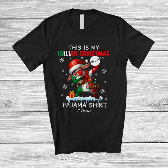 MacnyStore - Personalized Custom Name My Italian Christmas Pajama Shirt; Cheerful Dabbing Donkey; Family T-Shirt