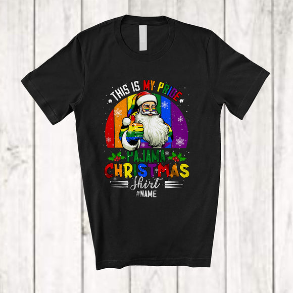 MacnyStore - Personalized Custom Name My Pride Pajama Christmas Shirt; Amazing LGBTQ Gay Santa; Retro T-Shirt