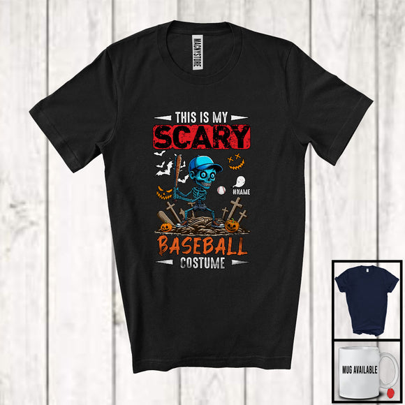 MacnyStore - Personalized Custom Name My Scary Baseball Costume; Creepy Halloween Zombie Playing Sport T-Shirt