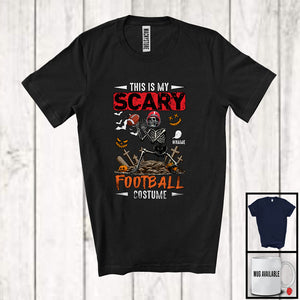 MacnyStore - Personalized Custom Name My Scary Football Costume; Creepy Halloween Skeleton Playing Sport T-Shirt