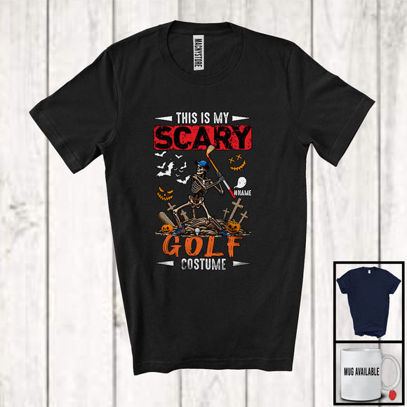 MacnyStore - Personalized Custom Name My Scary Golf Costume; Creepy Halloween Skeleton Playing Sport T-Shirt