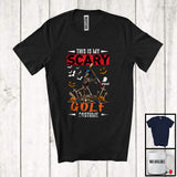 MacnyStore - Personalized Custom Name My Scary Golf Costume; Creepy Halloween Skeleton Playing Sport T-Shirt