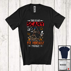 MacnyStore - Personalized Custom Name My Scary Ice Hockey Costume; Creepy Halloween Skeleton Playing Sport T-Shirt