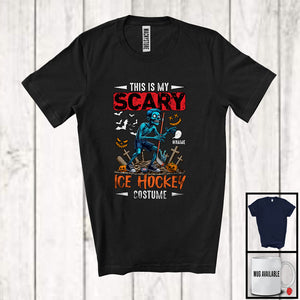 MacnyStore - Personalized Custom Name My Scary Ice Hockey Costume; Creepy Halloween Zombie Playing Sport T-Shirt