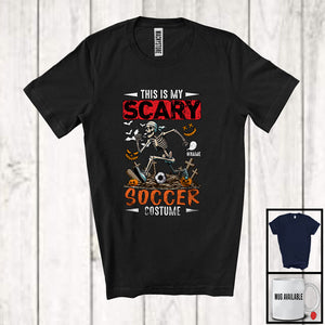 MacnyStore - Personalized Custom Name My Scary Soccer Costume; Creepy Halloween Skeleton Playing Sport T-Shirt