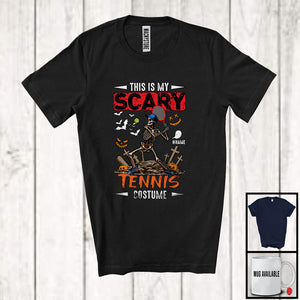 MacnyStore - Personalized Custom Name My Scary Tennis Costume; Creepy Halloween Skeleton Playing Sport T-Shirt