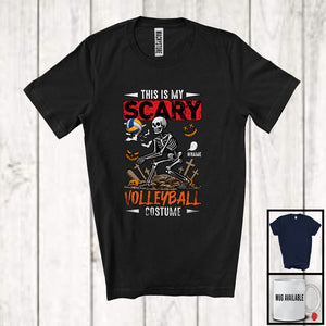 MacnyStore - Personalized Custom Name My Scary Volleyball Costume; Creepy Halloween Skeleton Playing Sport T-Shirt