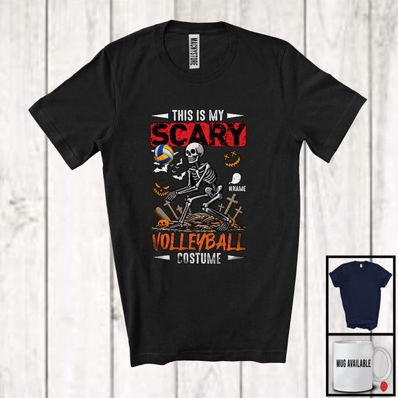 MacnyStore - Personalized Custom Name My Scary Volleyball Costume; Creepy Halloween Skeleton Playing Sport T-Shirt