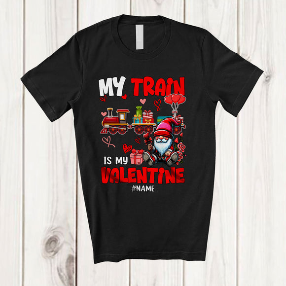 MacnyStore - Personalized Custom Name My Train Is My Valentine; Lovely Hearts Gnomes Rose; Family T-Shirt