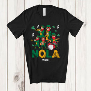 MacnyStore - Personalized Custom Name NOLA; Joyful St. Patrick's Day Leprechaun Play Jazz Instrument T-Shirt