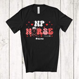 MacnyStore - Personalized Custom Name NP Nurse; Amazing Valentine Plaid Hearts Stethoscope; Nursing T-Shirt