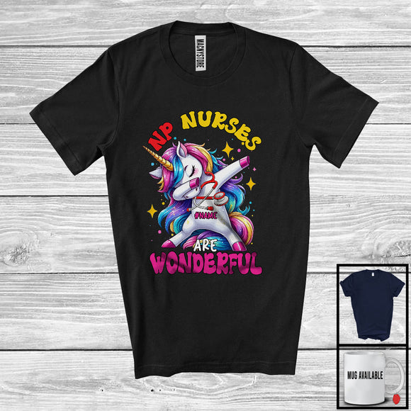 MacnyStore - Personalized Custom Name NP Nurses Are Wonderful; Cute Magical Dabbing Unicorn Nurse T-Shirt