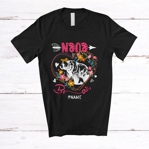 MacnyStore - Personalized Custom Name Nana Bear; Happy Mother's Day Bear In Flowers Heart Shape; Family T-Shirt