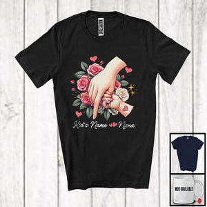 MacnyStore - Personalized Custom Name Nana, Lovely Mother's Day Flowers Roses Baby Hands, Family Group T-Shirt