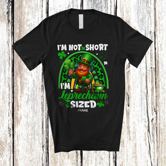 MacnyStore - Personalized Custom Name Not Short I'm Leprechaun Sized; Happy St. Patrick's Day Leopard Rainbow T-Shirt