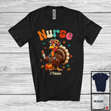 MacnyStore - Personalized Custom Name Nurse; Adorable Thanksgiving Turkey Flowers; Working Jobs Proud T-Shirt