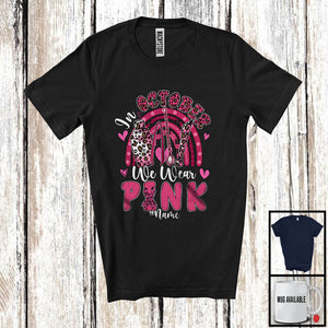 MacnyStore - Personalized Custom Name October We Wear Pink; Lovely Breast Cancer Ribbon; Bartender Rainbow T-Shirt