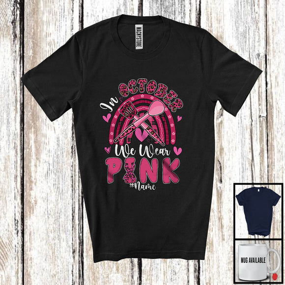 MacnyStore - Personalized Custom Name October We Wear Pink; Lovely Breast Cancer Ribbon; Lunch Lady Rainbow T-Shirt