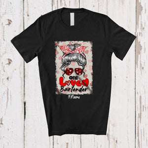 MacnyStore - Personalized Custom Name One Loved Bartender; Happy Valentine Bun Hair Woman; Couple T-Shirt