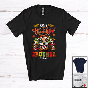 MacnyStore - Personalized Custom Name One Thankful Brother; Amusing Thanksgiving Turkey Plaid Tail; Family T-Shirt