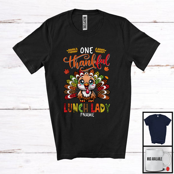 MacnyStore - Personalized Custom Name One Thankful Lunch Lady; Amusing Thanksgiving Turkey Plaid Tail; Jobs T-Shirt