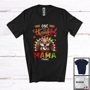 MacnyStore - Personalized Custom Name One Thankful Mama; Amusing Thanksgiving Turkey Plaid Tail; Family T-Shirt