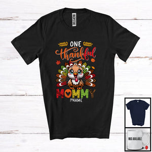 MacnyStore - Personalized Custom Name One Thankful Mommy; Amusing Thanksgiving Turkey Plaid Tail; Family T-Shirt